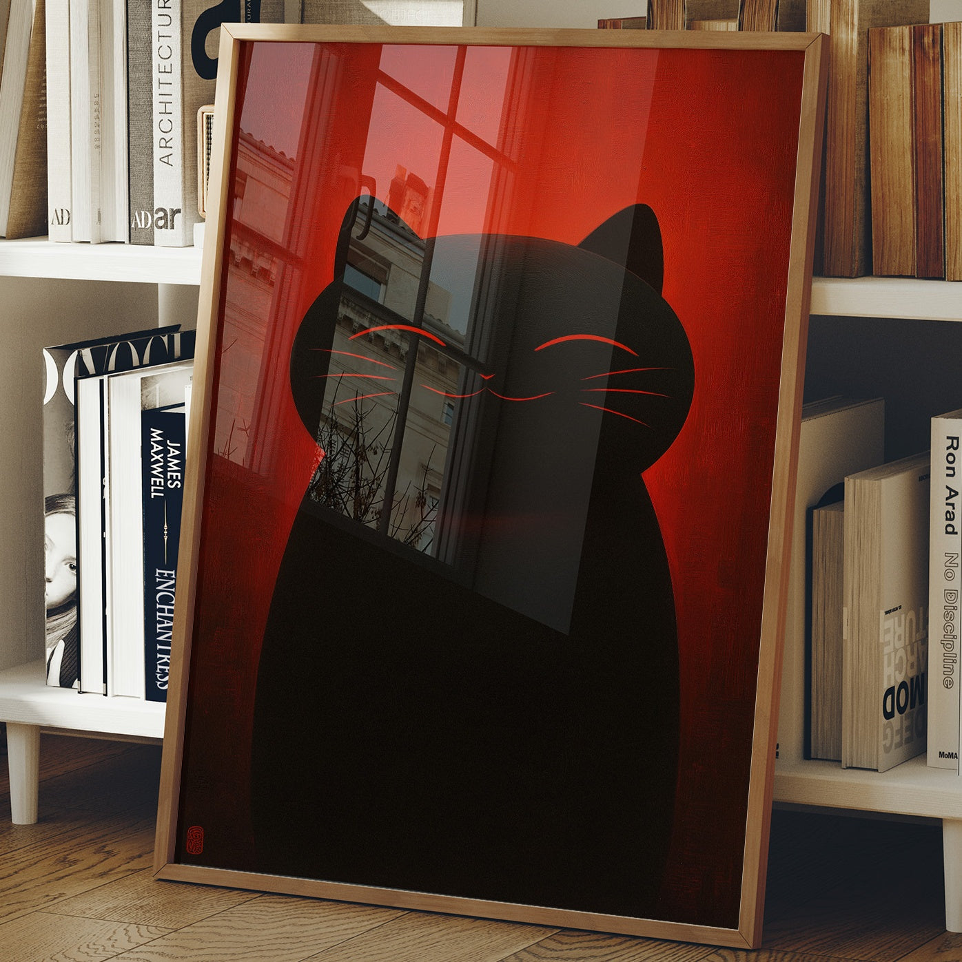 Black Cat Basks In Crimson Light