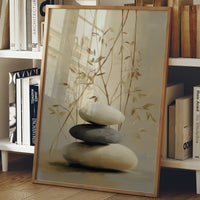 Stones Rest Among Bamboo Leaves
