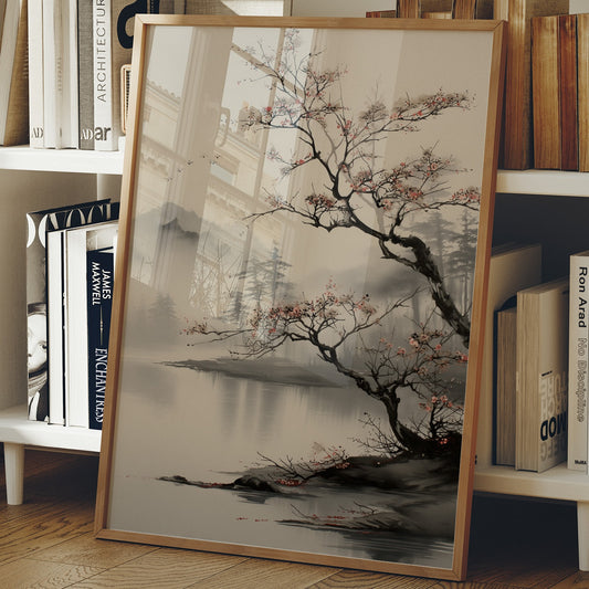 Cherry Blossoms Meet Misty Lake