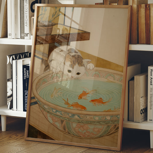 Curious Cat Meets Koi Below