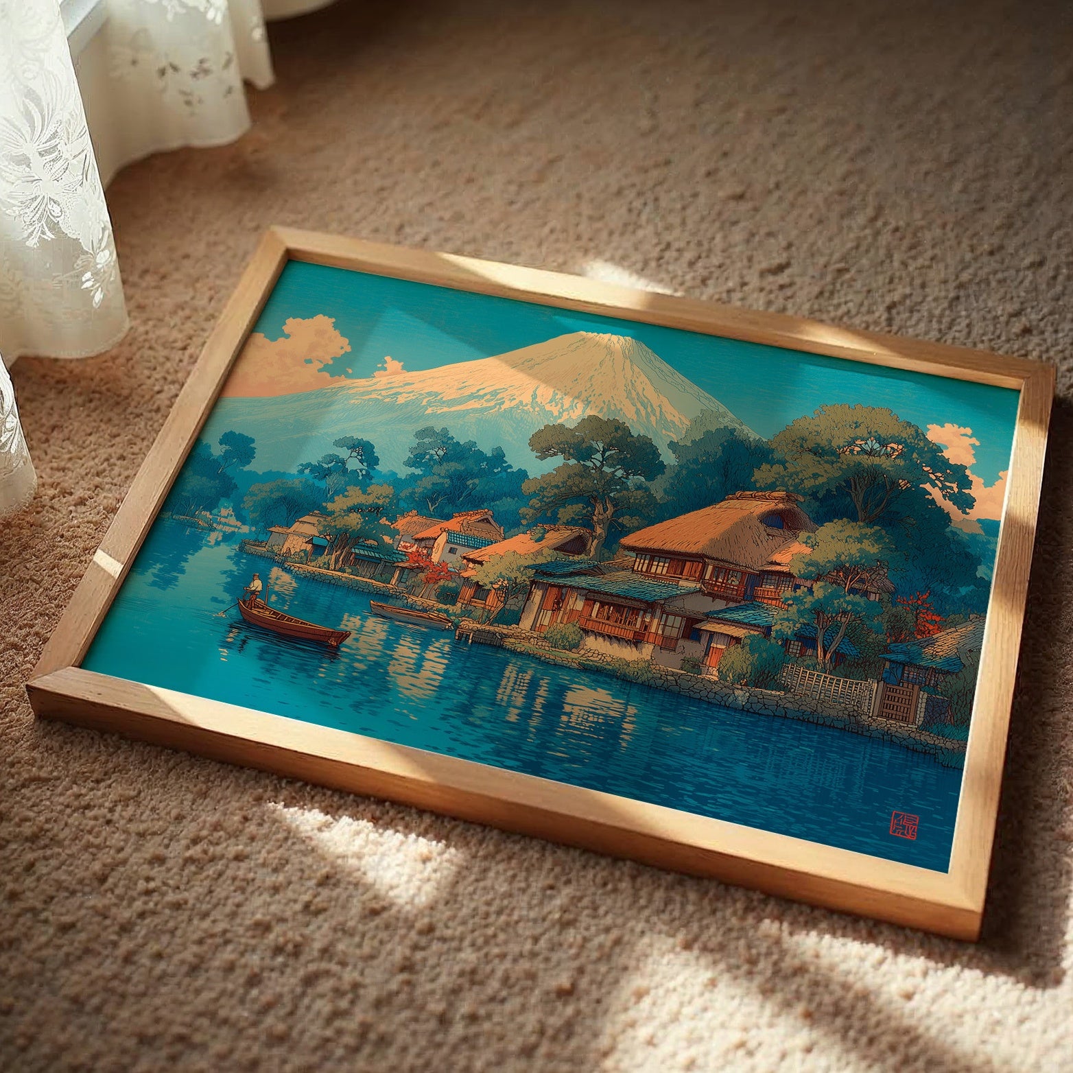 Morning Light Bathes Mount Fuji's Village