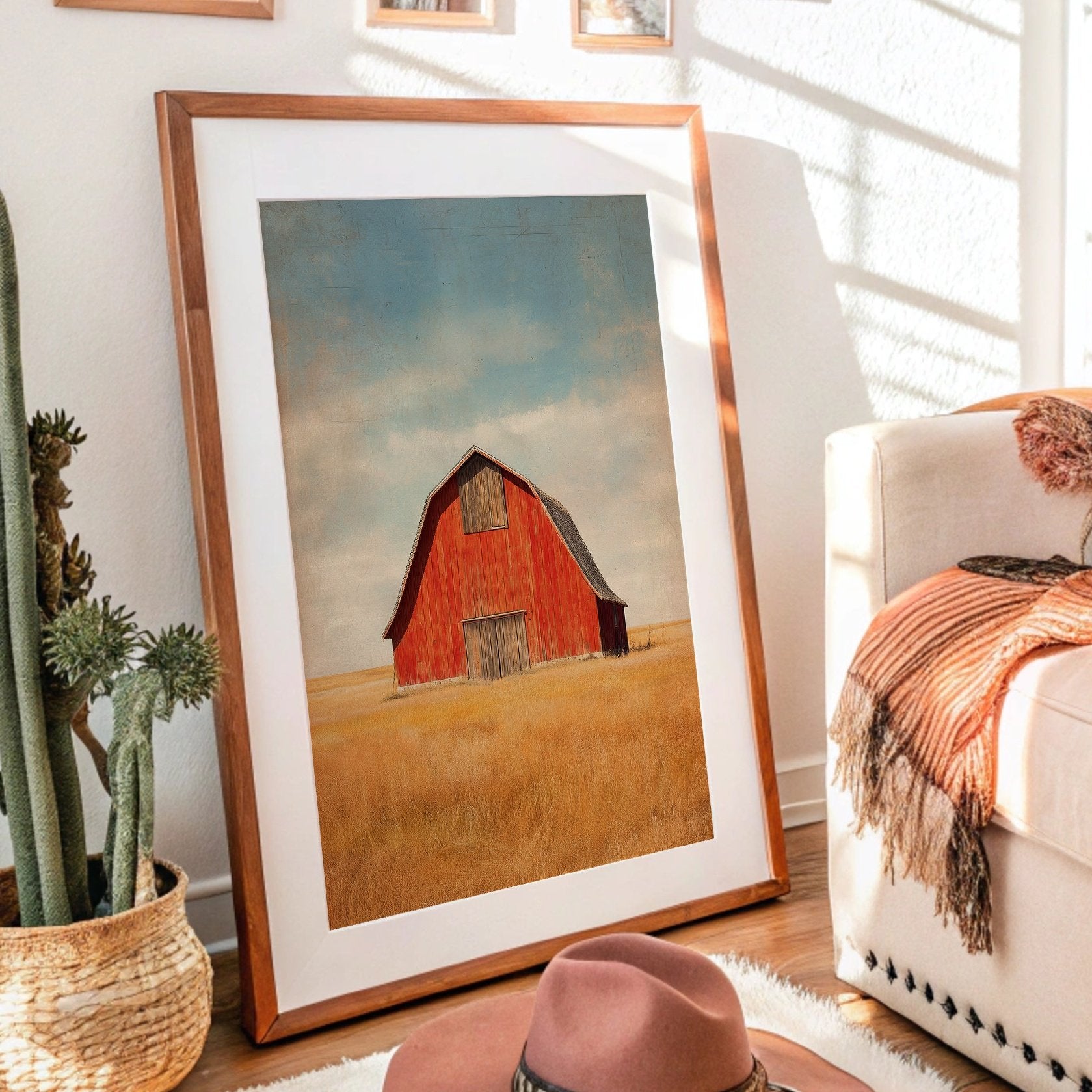 Red Barn Under Prairie Skies