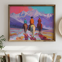 Three Riders Face Mountain Majesty