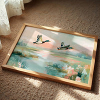 Mallards Glide Through Pastel Wetlands