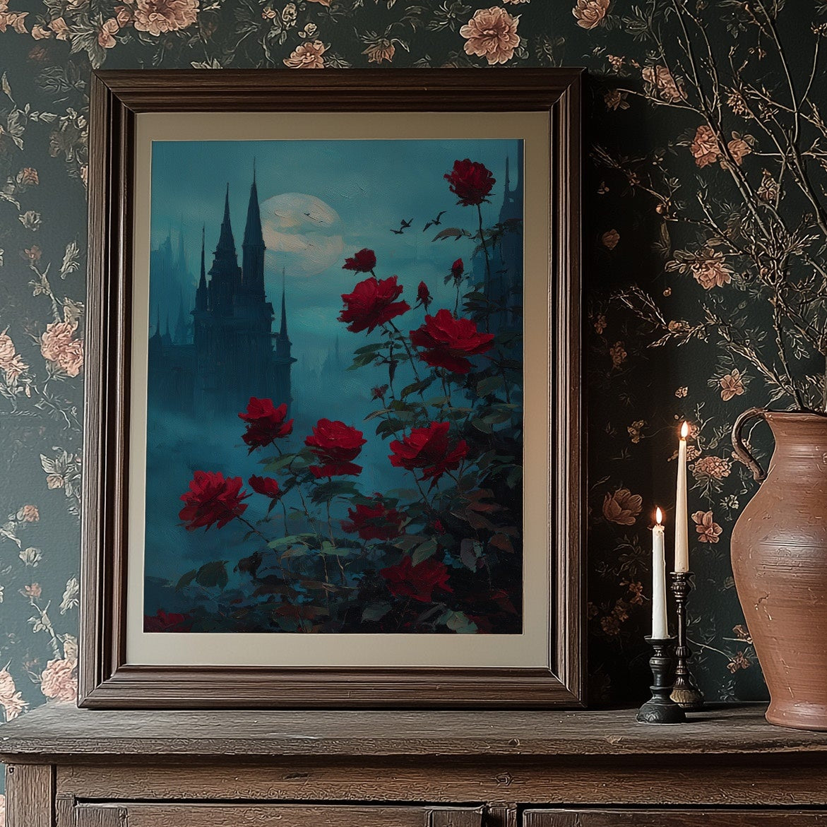 Crimson Blooms Against Ancient Spires