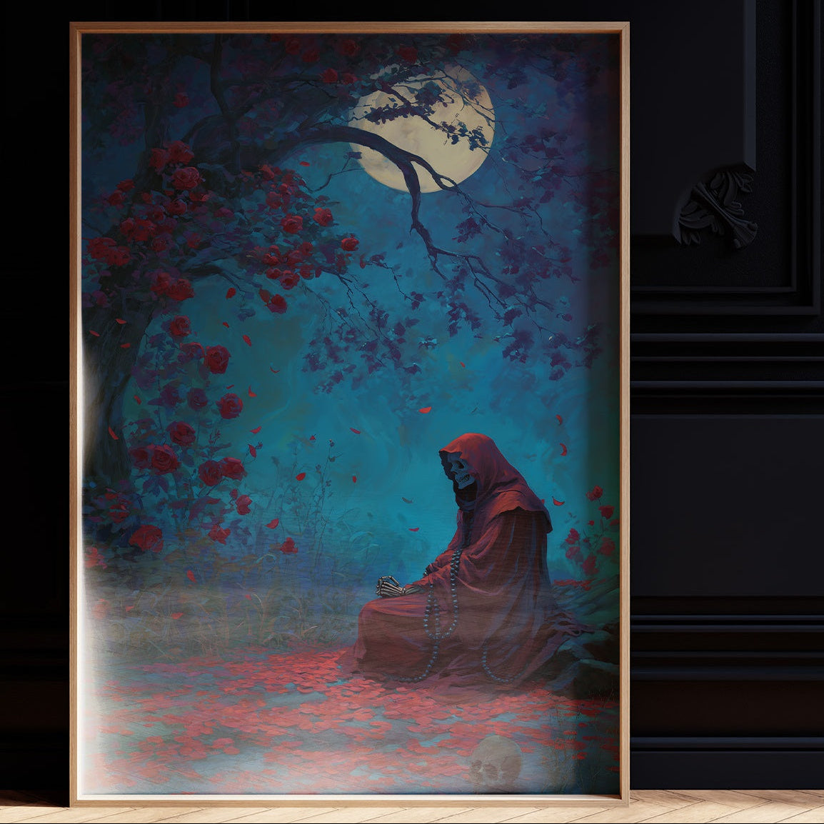 Midnight Prayer Under Crimson Blossoms