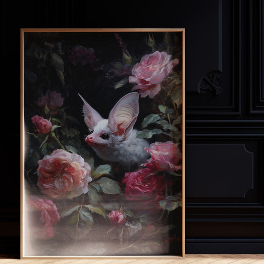 Pale Creature Among Blooming Roses