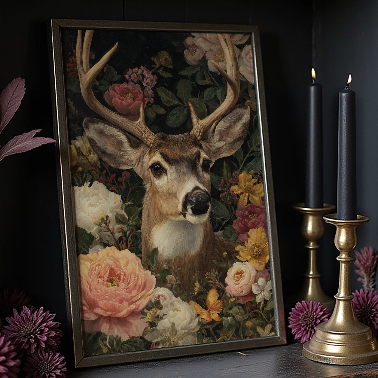 Noble Stag Among Blooming Peonies