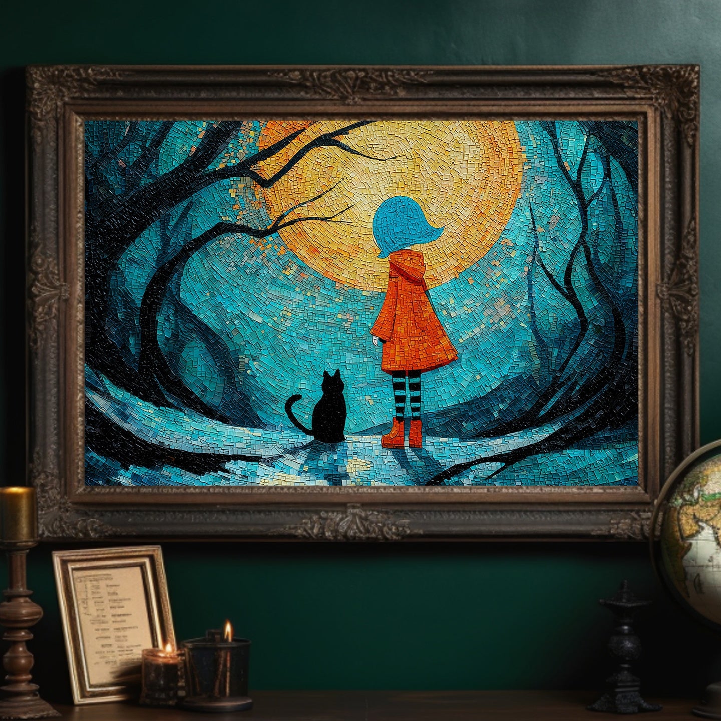 Child And Cat Beneath Glowing Moon