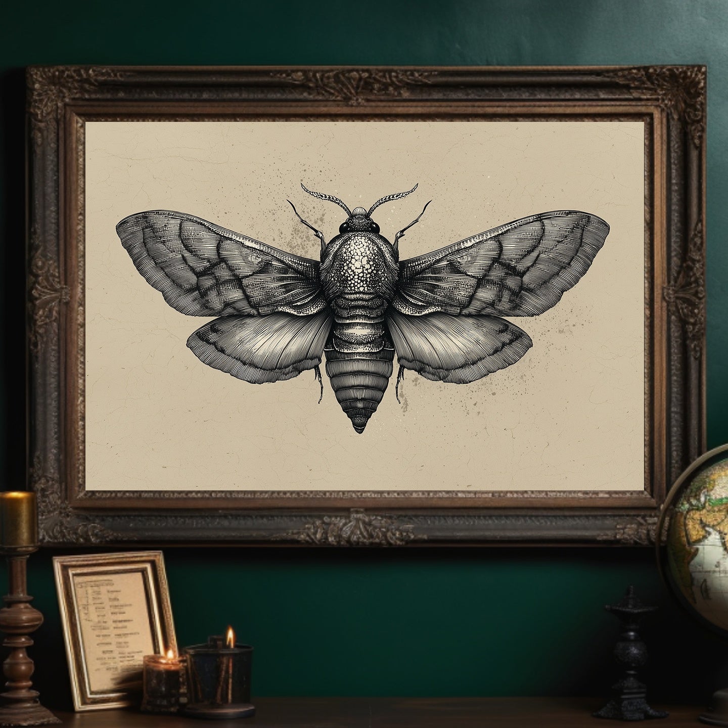 Vintage Moth Among Literary Spines