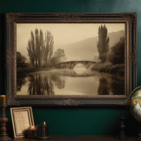 Foggy Bridge Among Tall Poplars