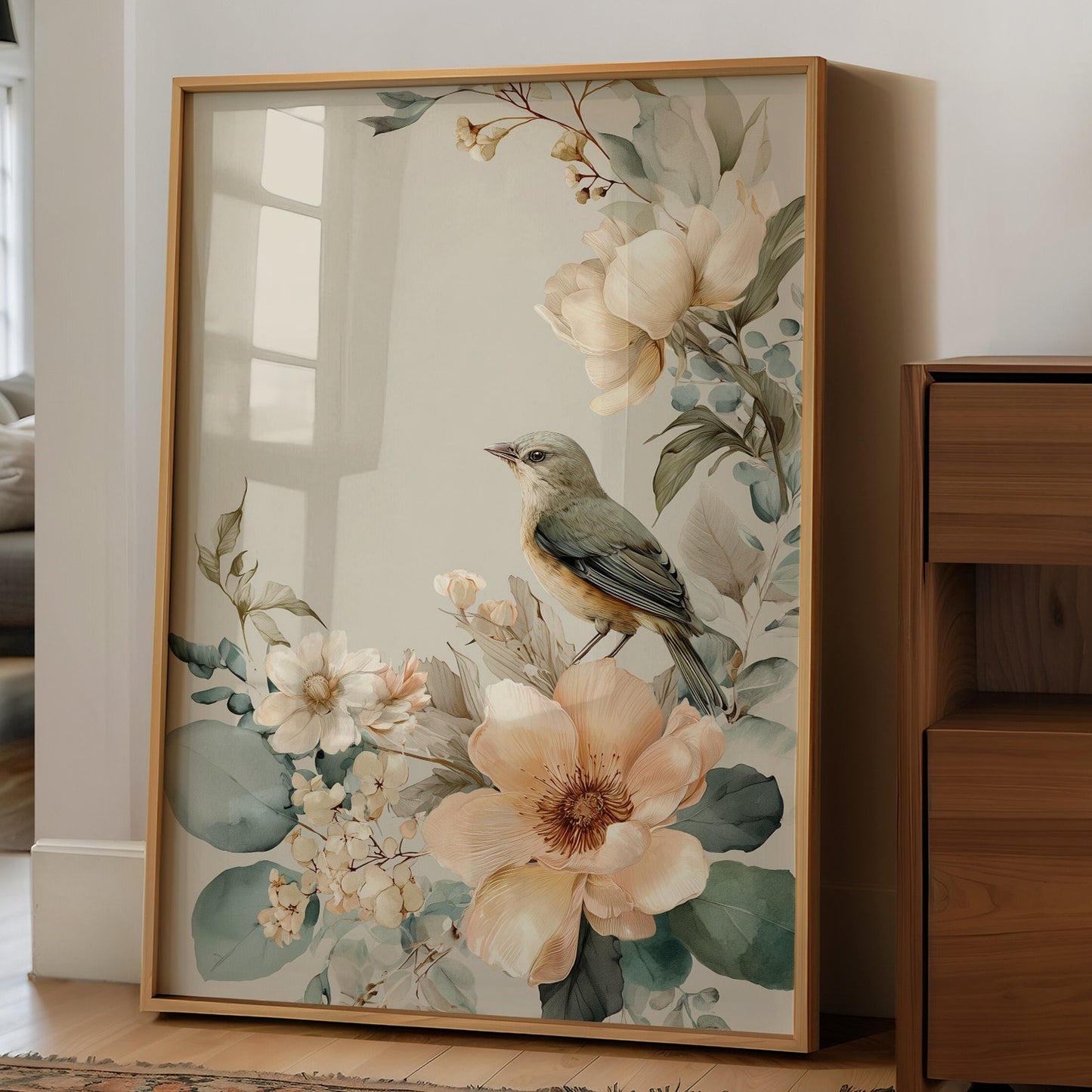 Songbird Perched Among Delicate Blooms