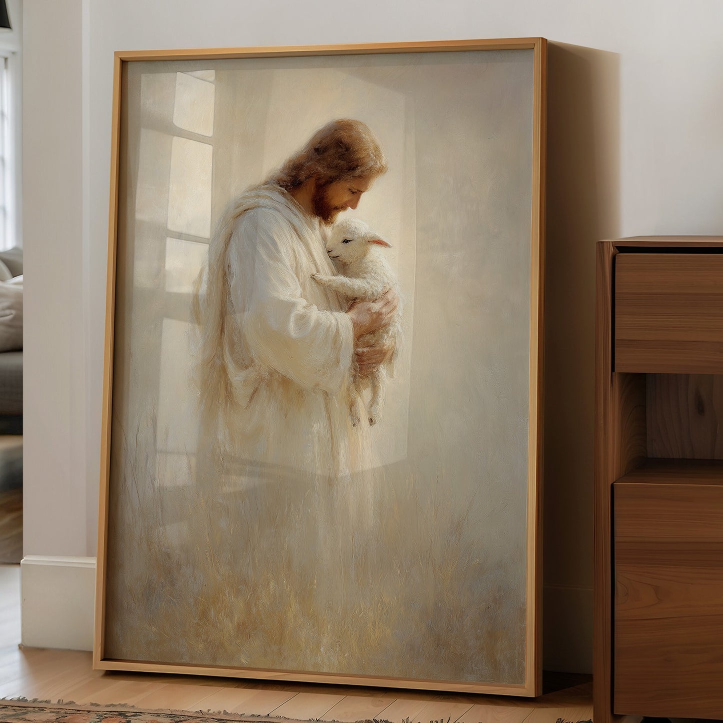 Tender Shepherd Holds Lost Lamb