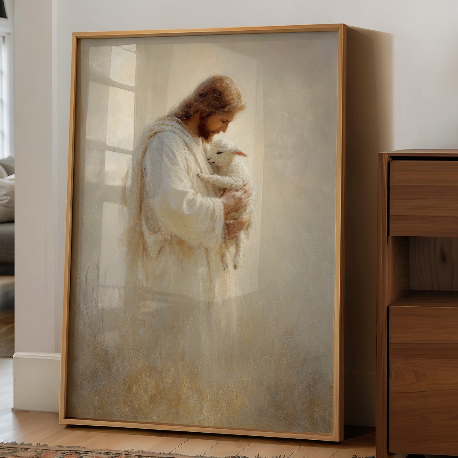 Tender Shepherd Holds Lost Lamb