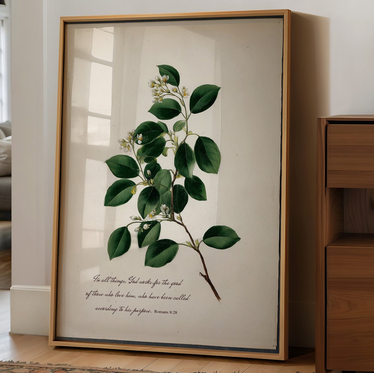 Botanical Faith On Wooden Table