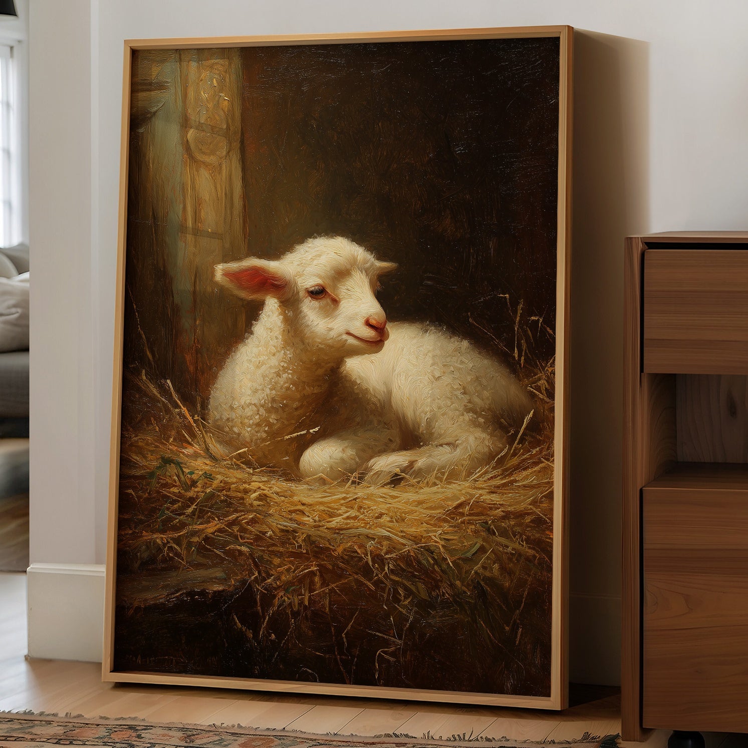 Innocent Lamb Rests in Golden Straw