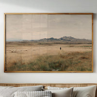 Solitary Shepherd in Amber Grasslands