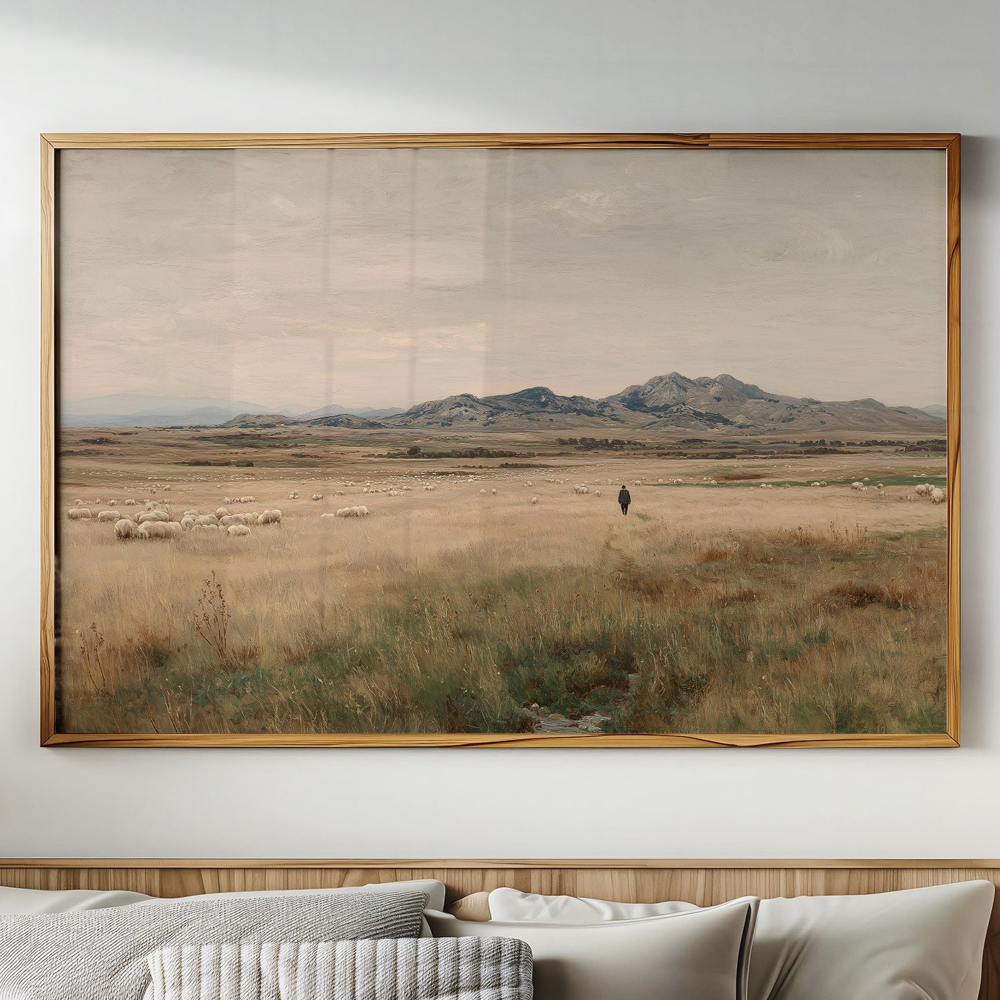 Solitary Shepherd in Amber Grasslands