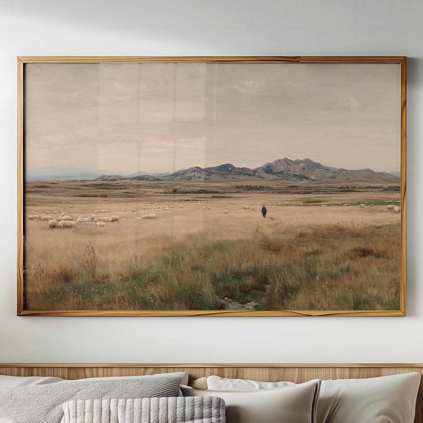 Solitary Shepherd in Amber Grasslands