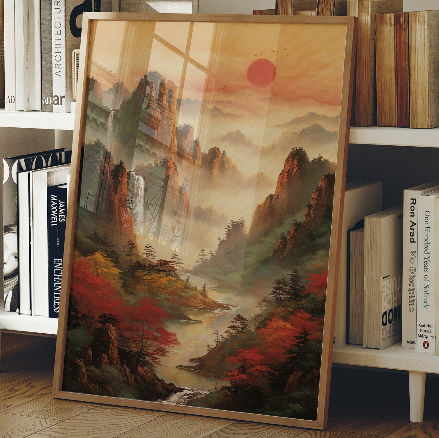 Red Maples Dance Through Mountain Mist