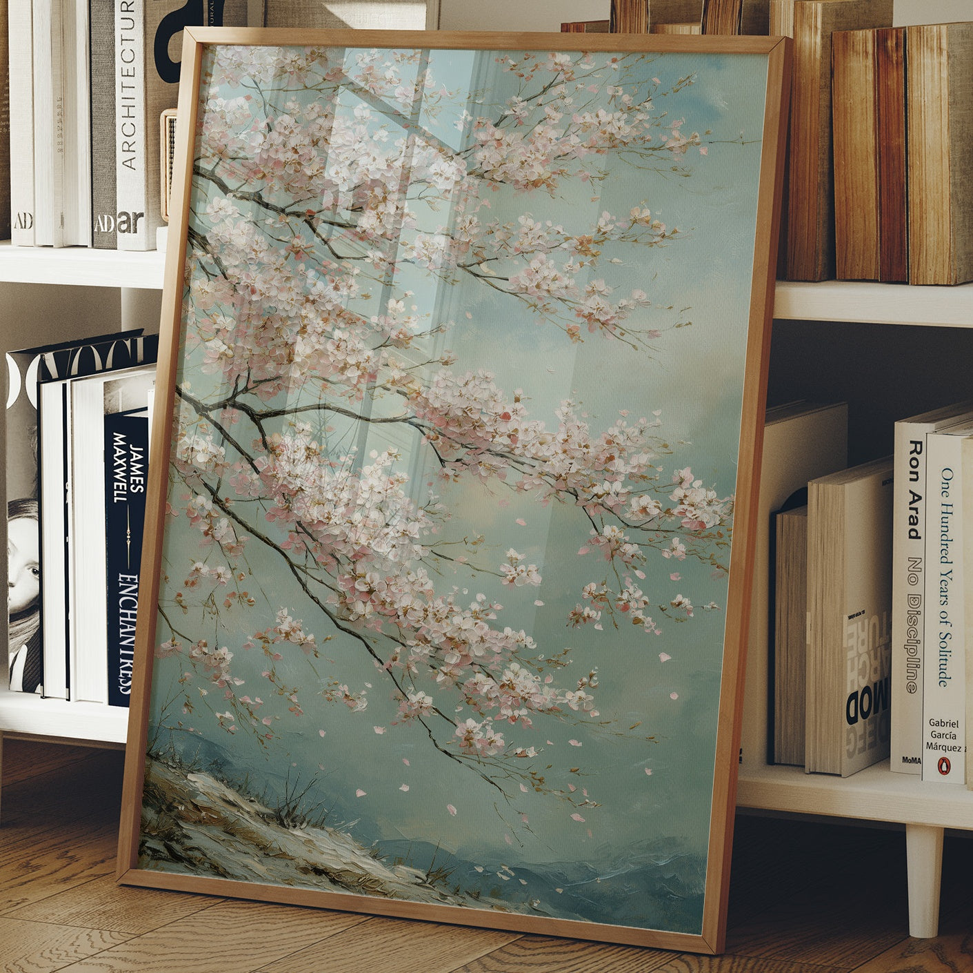 Cherry Blossoms Dance Against Turquoise