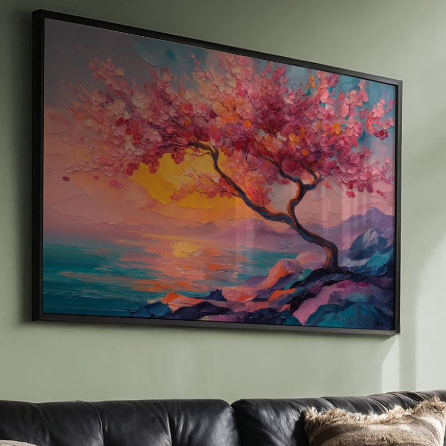 Cherry Blossoms Paint The Ocean Sunset