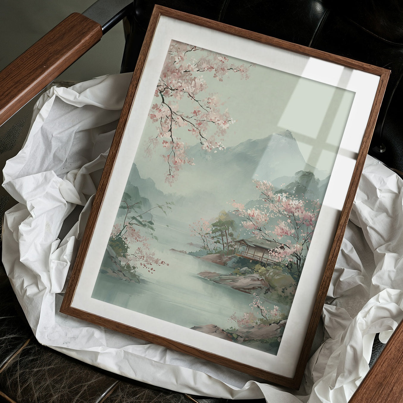 Cherry Blossoms Dance Above Misty Peaks
