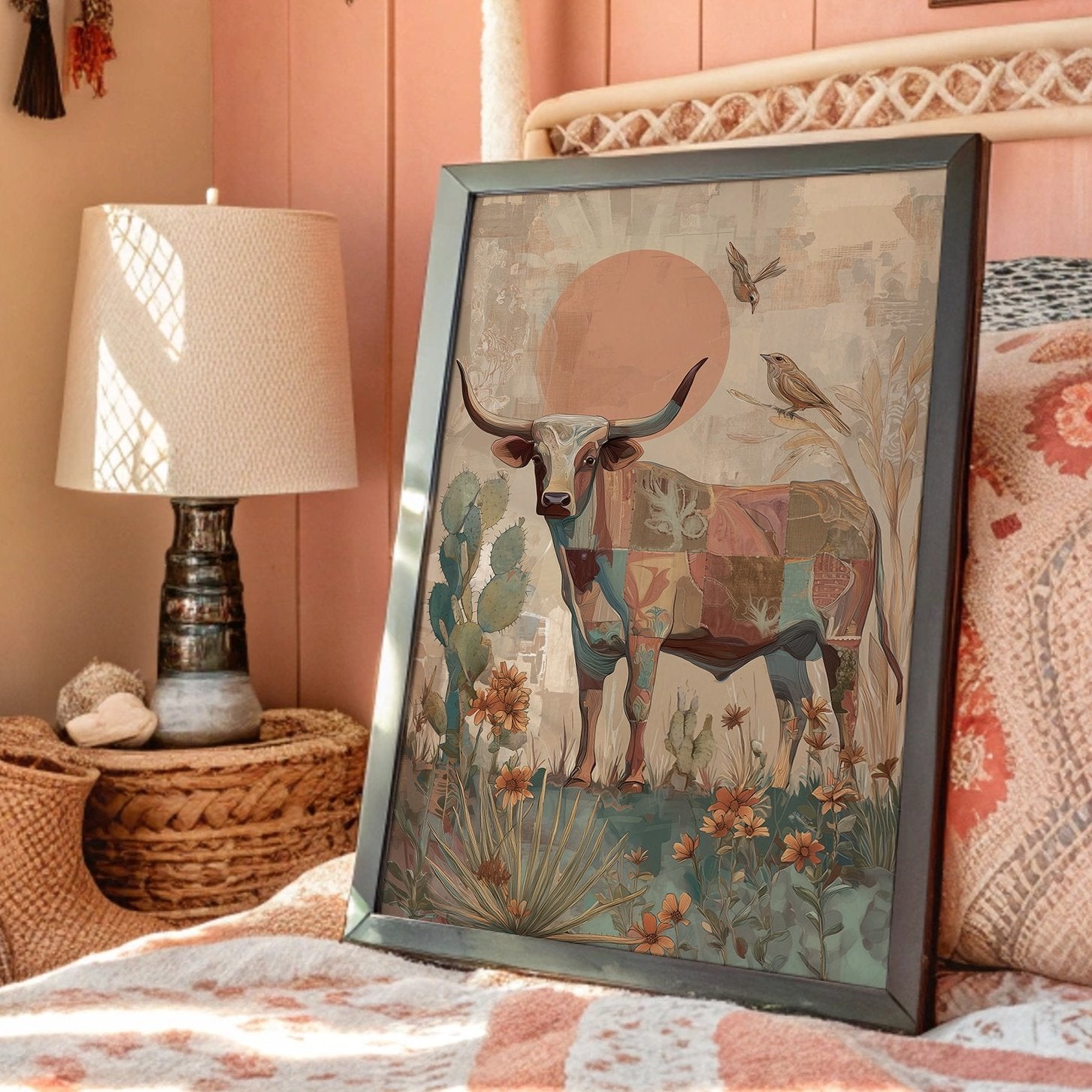 Desert Longhorn Under Coral Sun