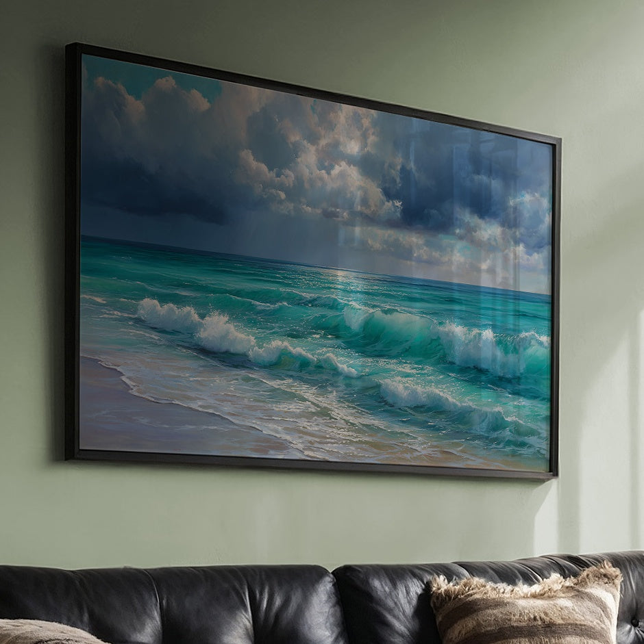 Turquoise Tides Meet Storm Clouds