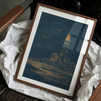 Golden Lighthouse On Midnight Seas