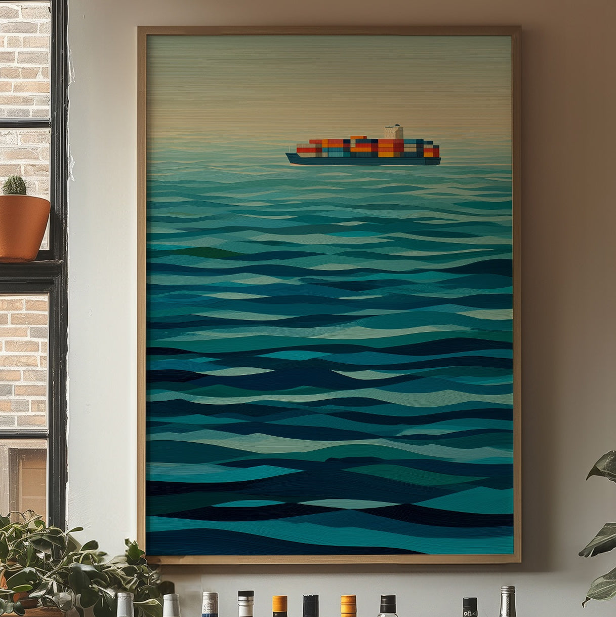 Solitary Vessel Crosses Teal Expanse