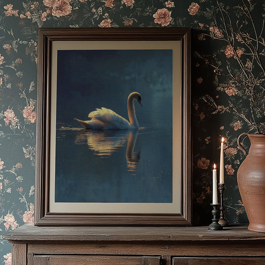 Swan Glides Through Golden Hour