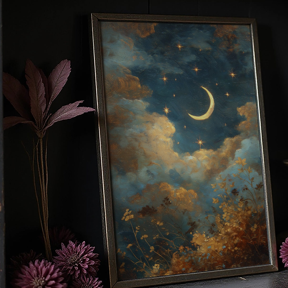 Golden Crescent Through Evening Clouds