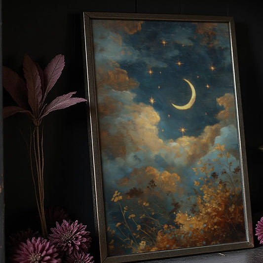 Golden Crescent Through Evening Clouds