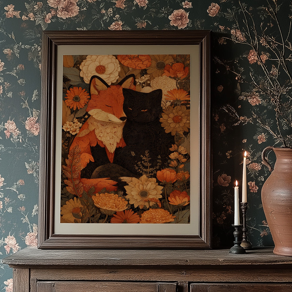 Autumn Fables Between Fox And Cat