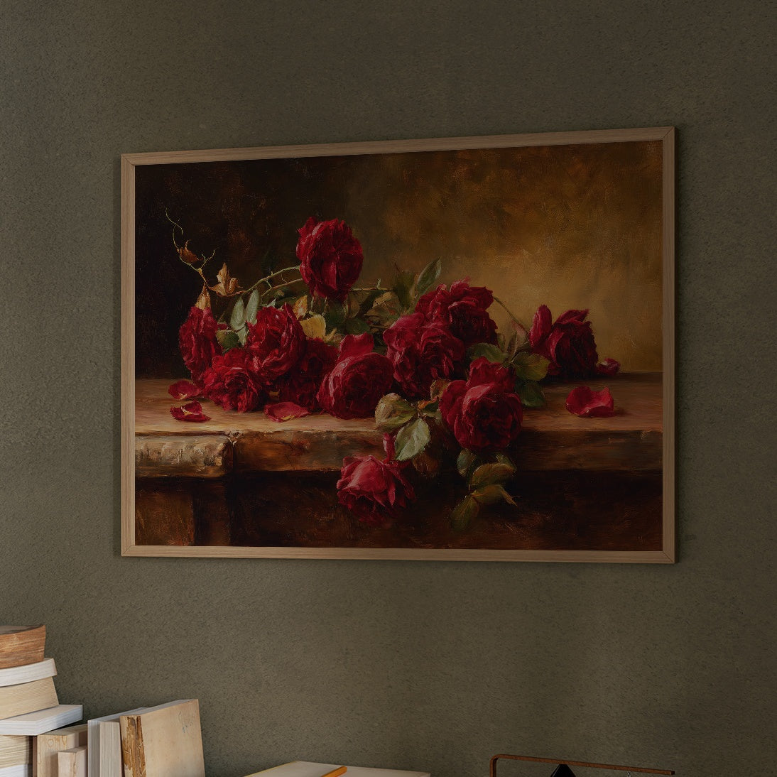 Crimson Blooms Among Literary Treasures