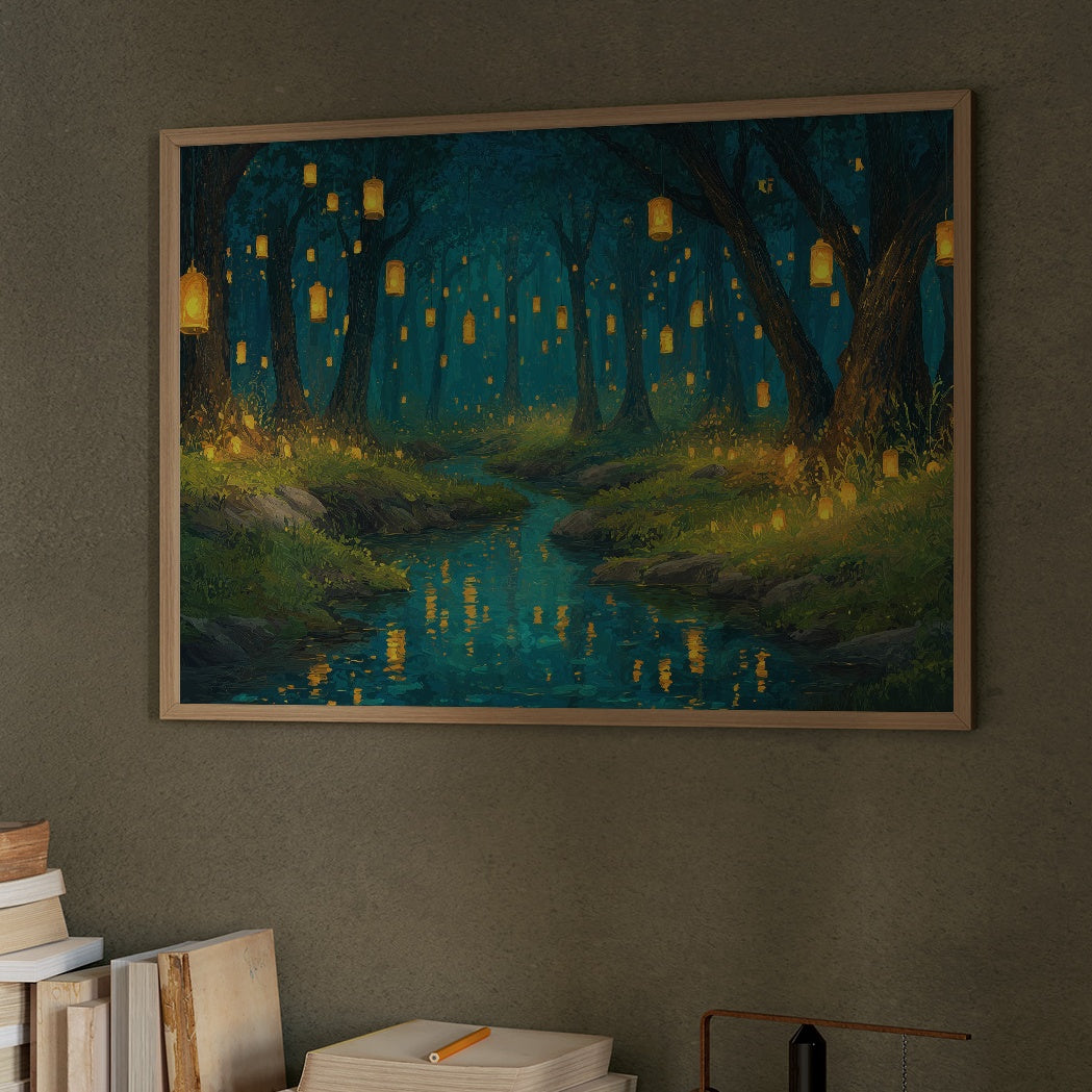 Lanterns Float Through Midnight Forest
