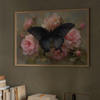 Dark Wings Among Blush Roses