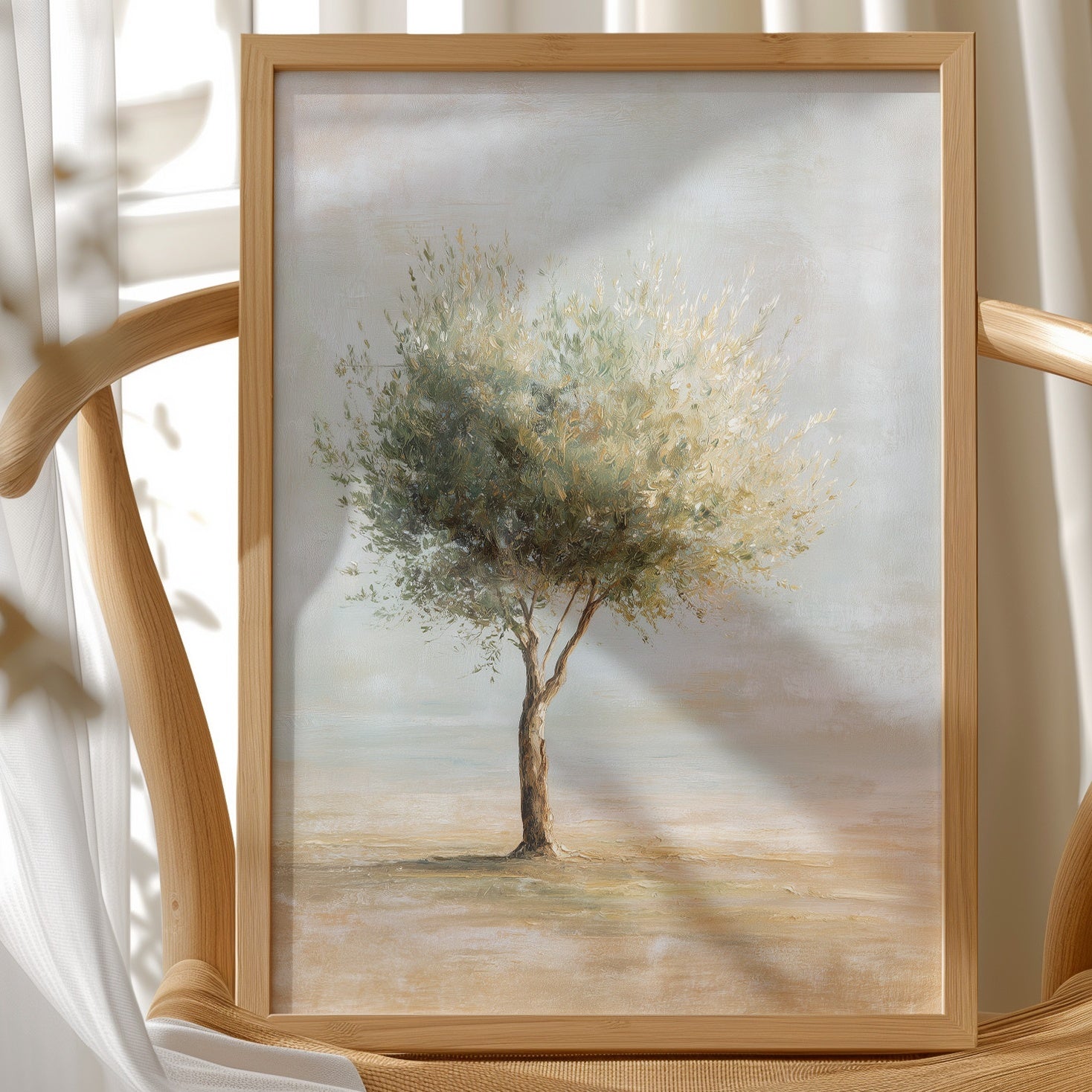 Solitary Olive Under Pale Sky