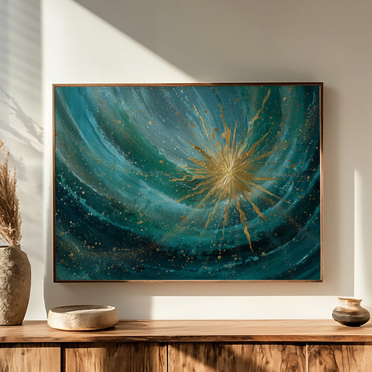 Teal Cosmos Births Golden Star