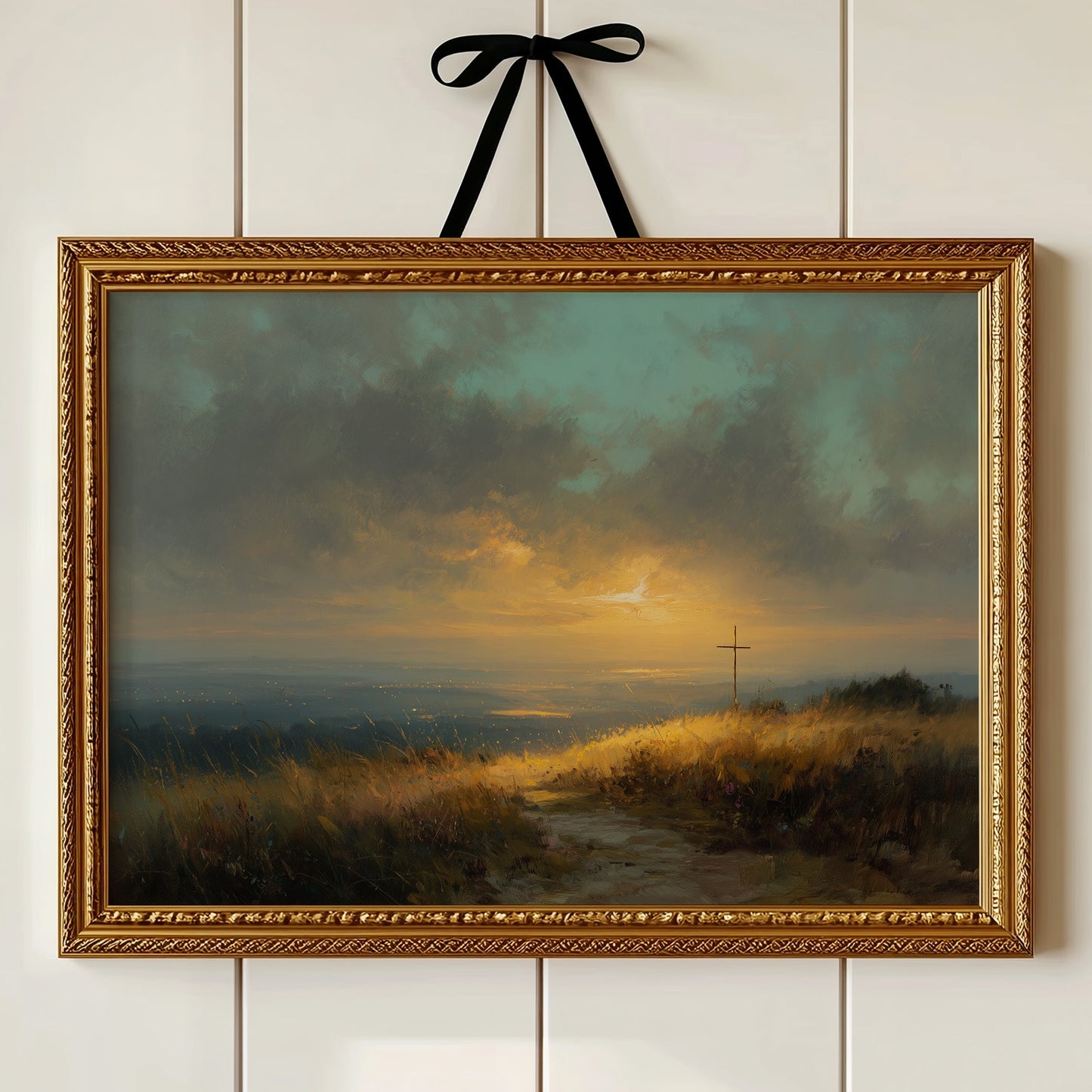 Solitary Cross At Golden Horizon