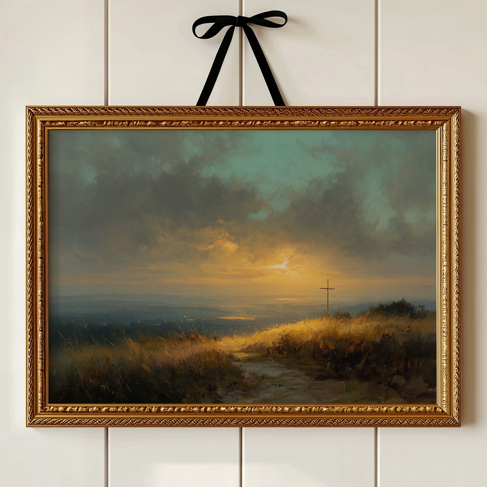 Solitary Cross At Golden Horizon