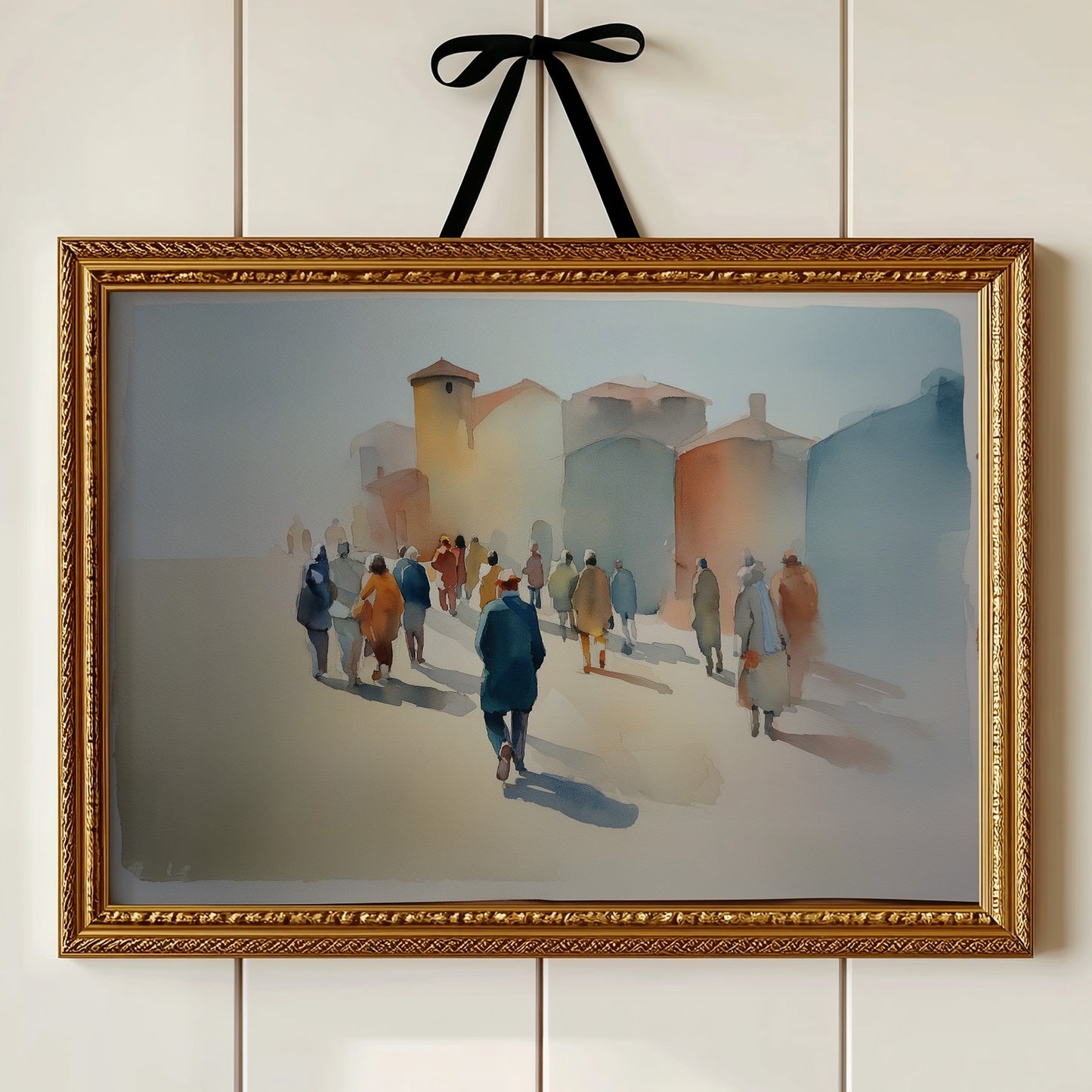 Mediterranean Promenade in Watercolor Haze