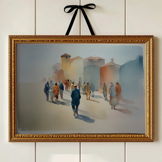 Mediterranean Promenade in Watercolor Haze