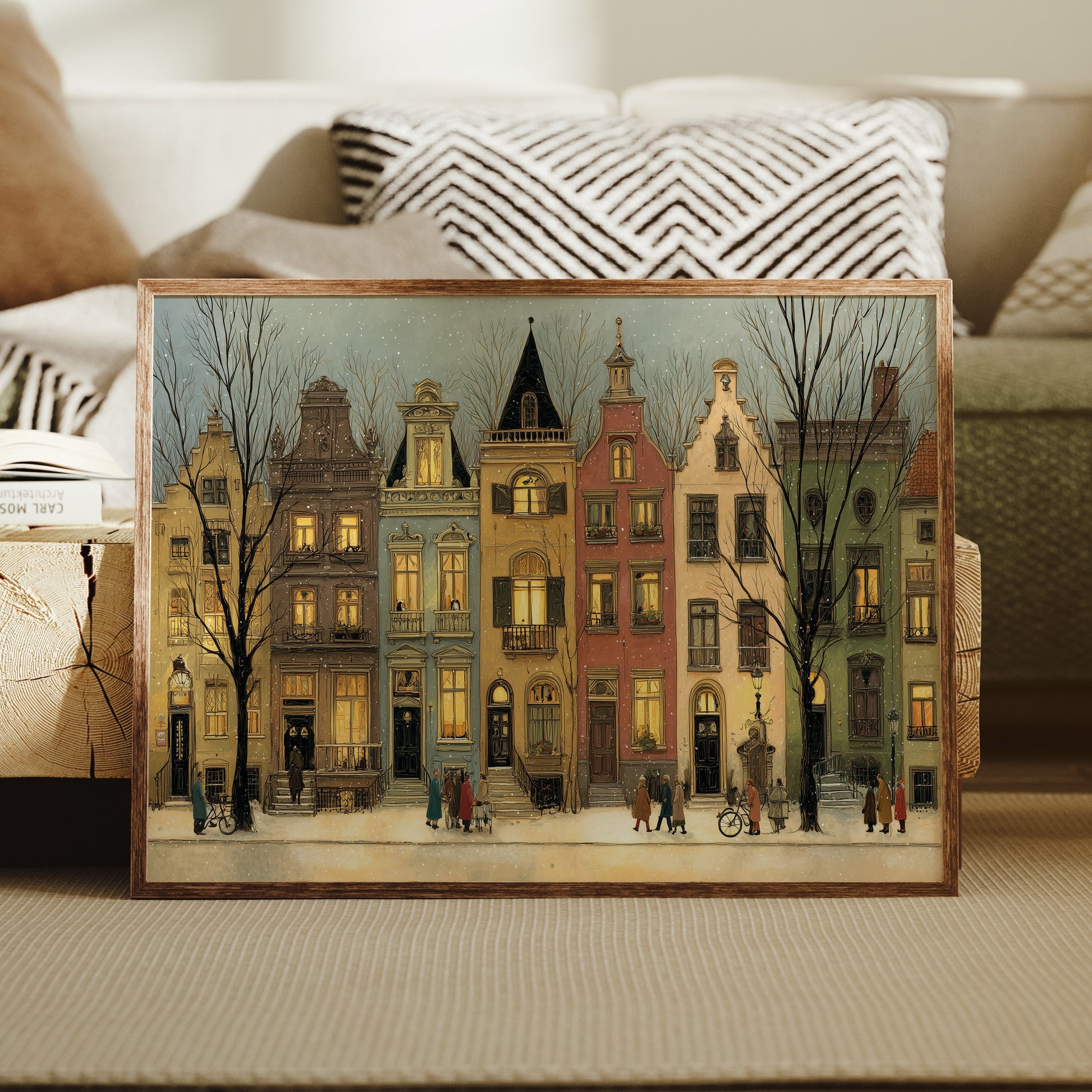 Twilight Gathering Along Cobbled Streets