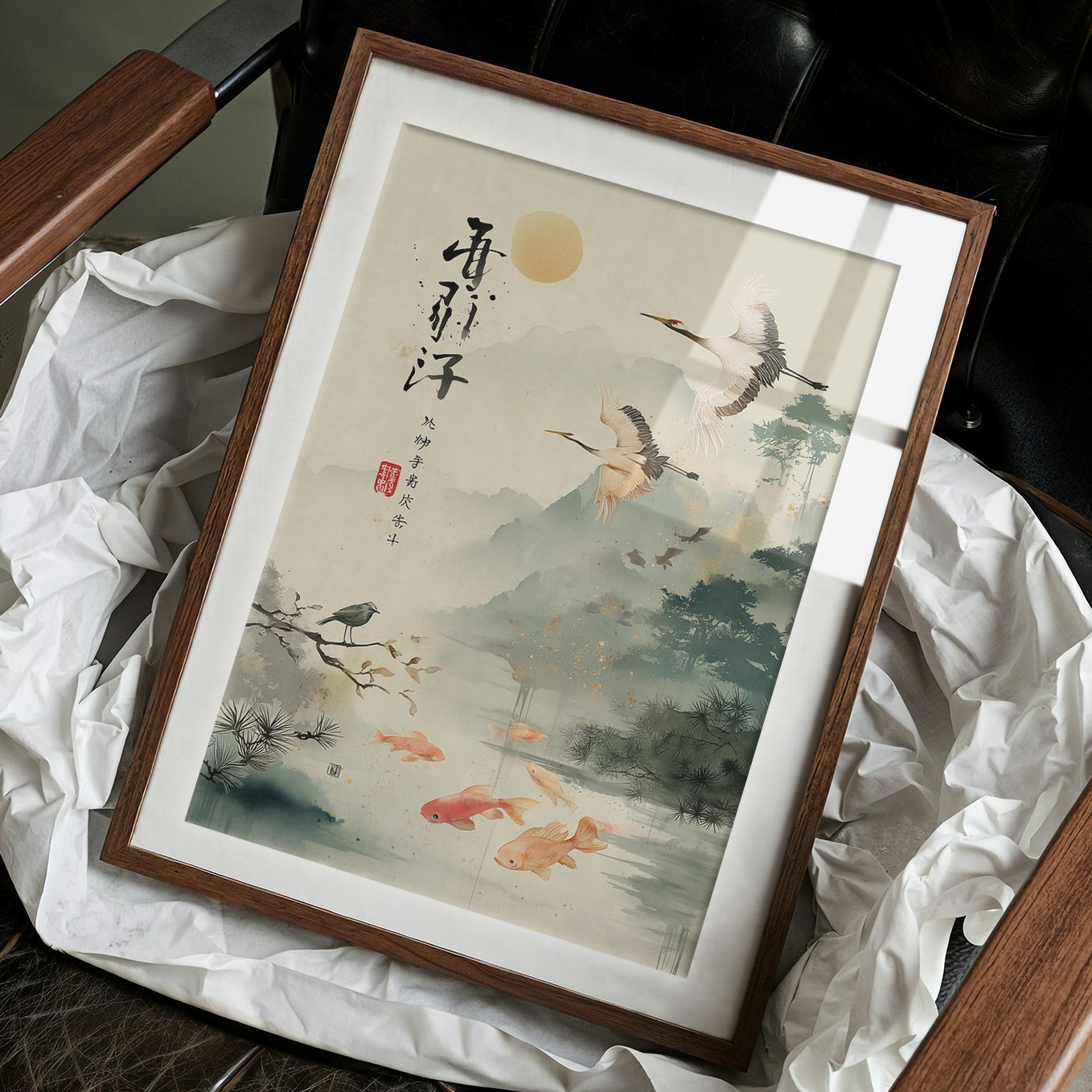Cranes Dance Above Golden Koi