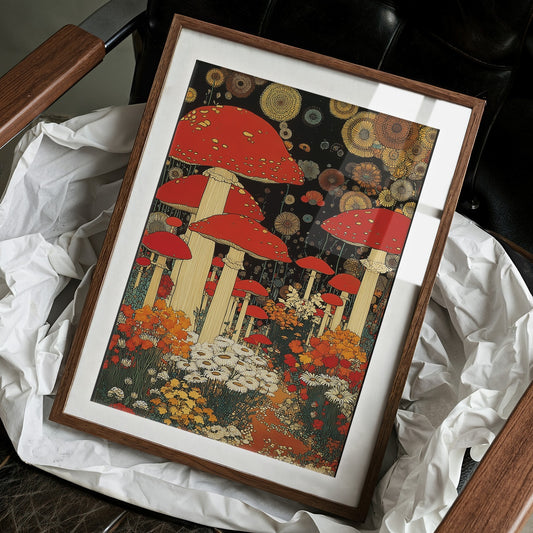 Crimson Mushrooms Dance Under Stars