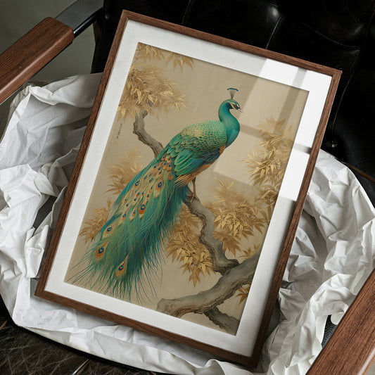 Jade Peacock Among Golden Leaves