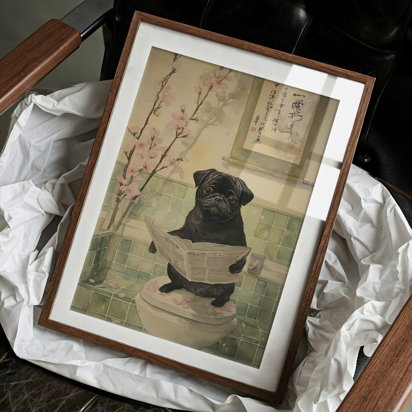 Pug's Morning News And Cherry Blossoms