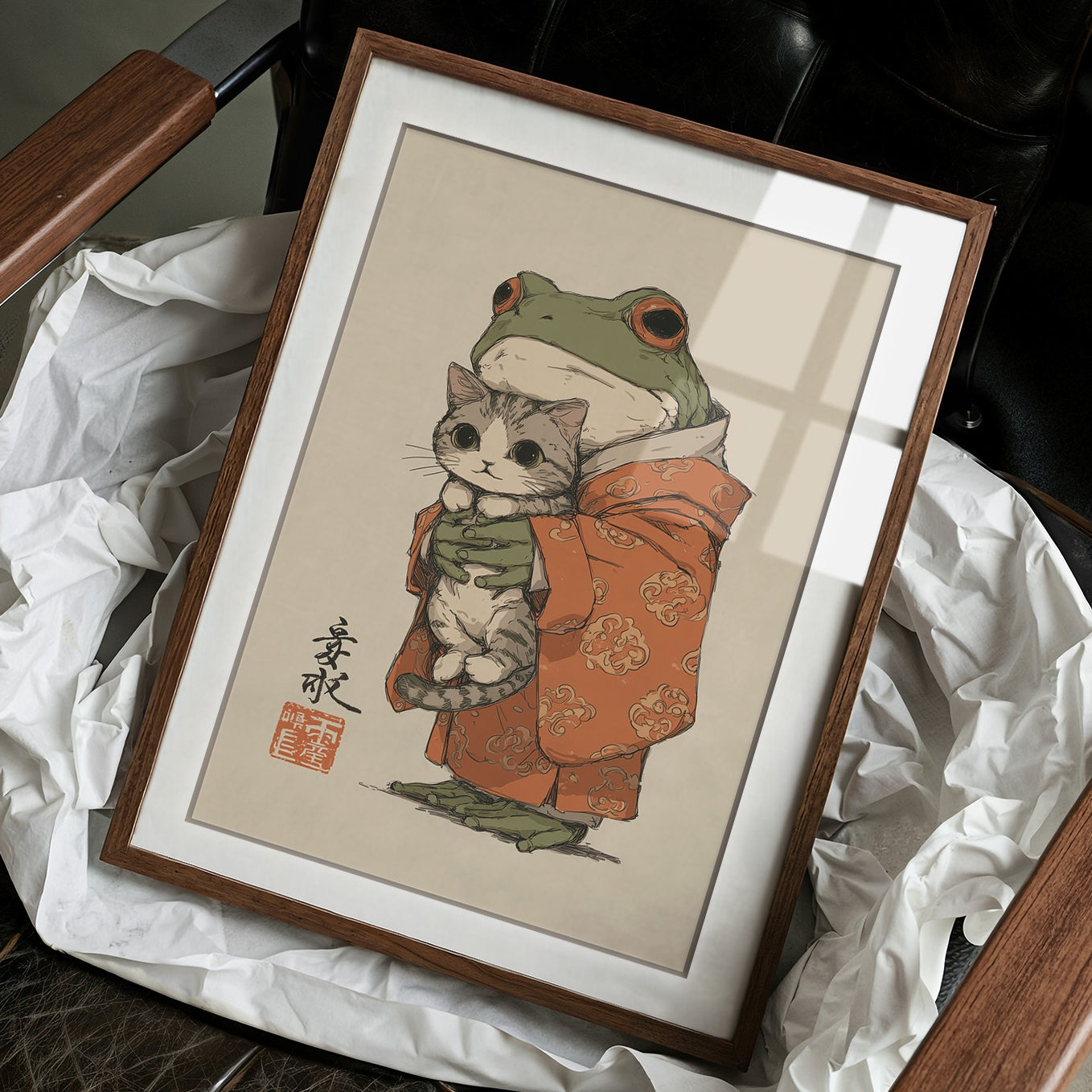 Frog Prince Cuddles Curious Kitten